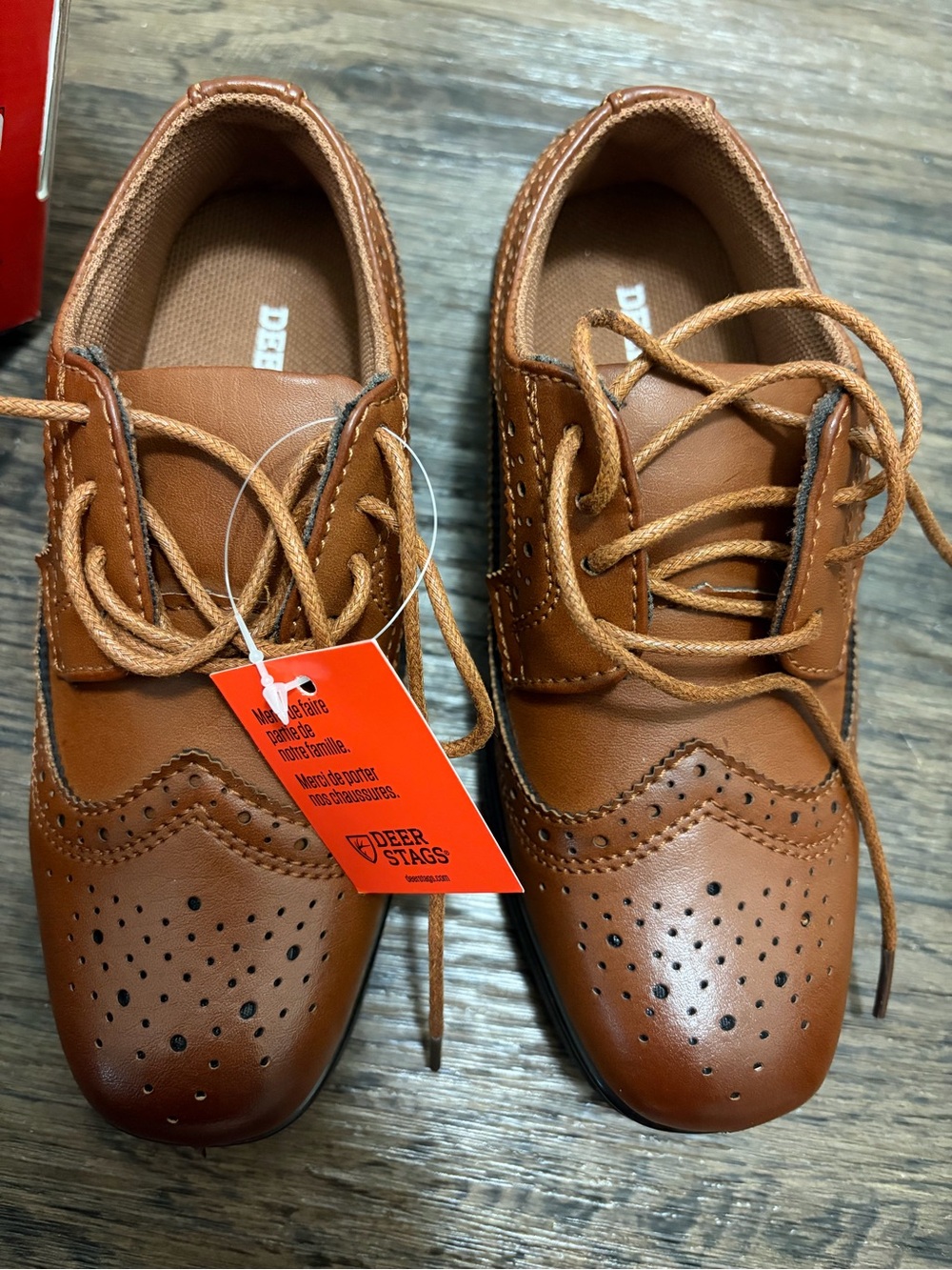 Deer Stags Boys Tan Brogue Lace-Up Dress Shoes